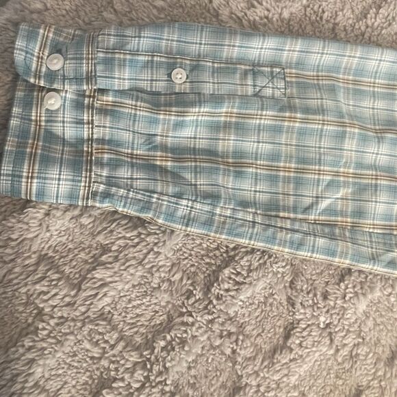 Mens Duluth Trading Co Nylon Blend Vented Hiking Shirt Aqua Plaid Size Large - Picture 11 of 16